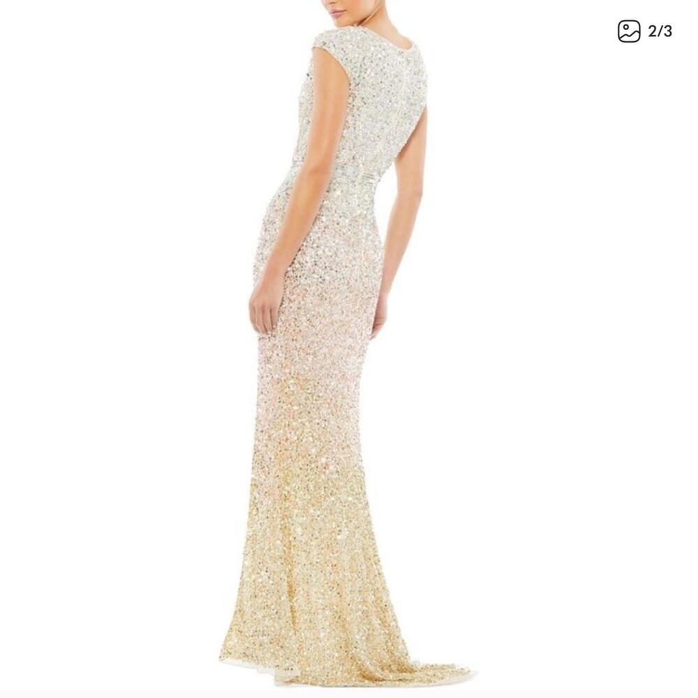 Mac Duggal Gold and Silver Sequined Maxi Dress Sz 6 NWOT - Picture 2 of 2